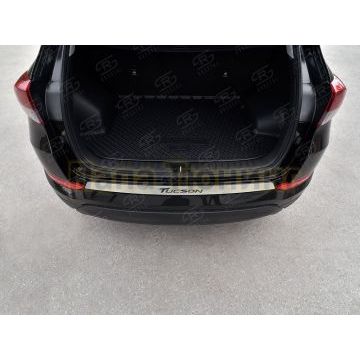 Накладка на задний бампер RUSSTAL (нерж., шлиф.,надпись) для Hyundai Tucson 2015-2018