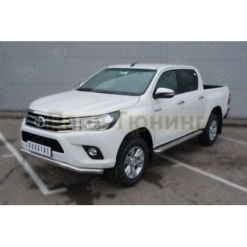 Пороги труба d42 с листом (Лист нерж,проф.нерж) (Вар.3) RUSSTAL для Toyota Hilux Black Onyx 2020-