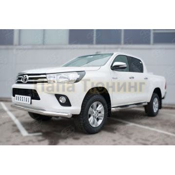 Пороги труба d76 с накладкой (вариант 1) RUSSTAL для Toyota Hilux Black Onyx 2020-