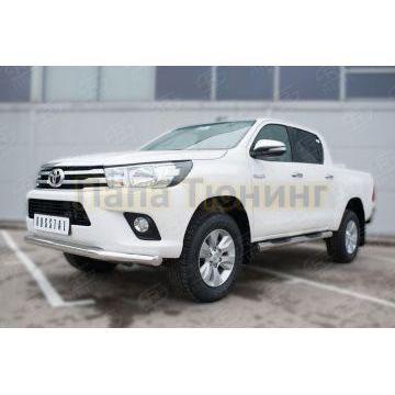 Пороги труба d76 с накладкой (вариант 2) RUSSTAL для Toyota Hilux Black Onyx 2020-
