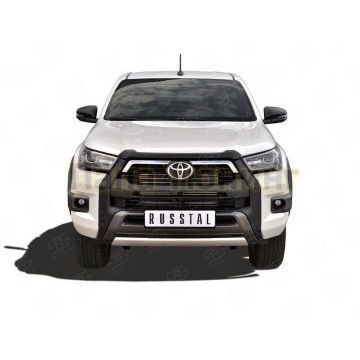 Защита переднего бампера d75х42 дуга RUSSTAL для Toyota Hilux Black Onyx 2020-