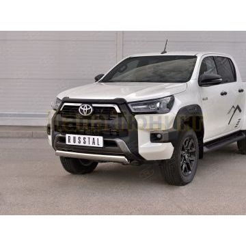 Защита переднего бампера d75х42 дуга RUSSTAL для Toyota Hilux Black Onyx 2020-