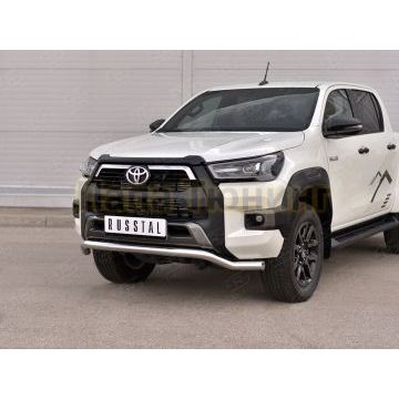 Защита переднего бампера d63 волна-d75х42 дуга RUSSTAL для Toyota Hilux Black Onyx 2020-