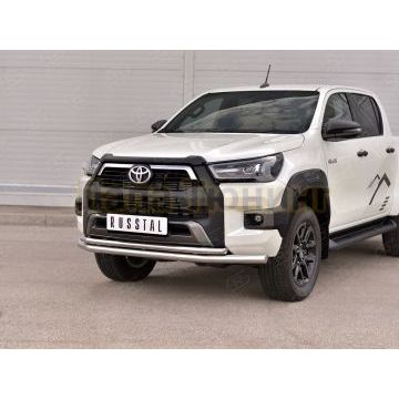 Защита переднего бампера d57 секции-d42 секции RUSSTAL для Toyota Hilux Black Onyx 2020-