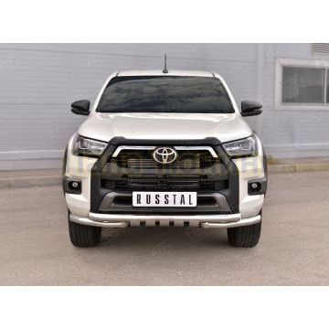 Защита переднего бампера d57 секции-d57 уголки+клыки RUSSTAL для Toyota Hilux Black Onyx 2020-