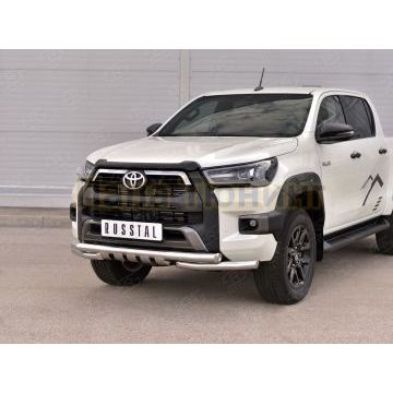Защита переднего бампера d57 секции-d57 уголки+клыки RUSSTAL для Toyota Hilux Black Onyx 2020-
