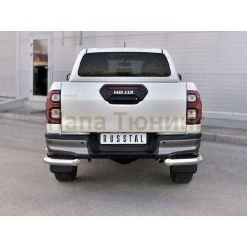 Защита заднего бампера уголки d76 секции-d57 прямая RUSSTAL для Toyota Hilux Black Onyx 2020-