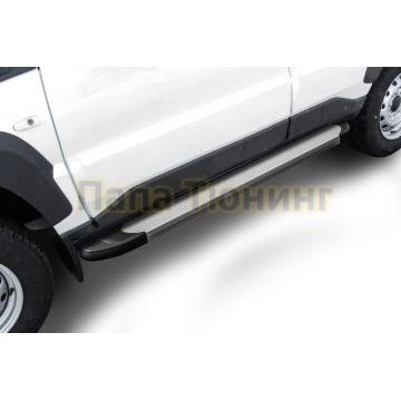 Пороги алюминиевые "Optima Silver" 1450 серебристые Slitkoff для Lada Niva Travel 2021-