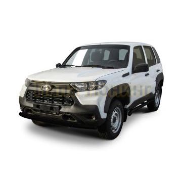 Защита переднего бампера d57+d42 двойная черная Lada Niva Travel 2020-