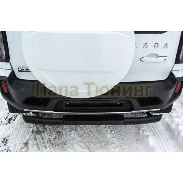Защита заднего бампера d57 со ступенькой стальной черная Lada Niva Travel 2021-