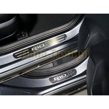 Накладки на пороги (лист зеркальный надпись RIO X) 4шт ТСС для Kia Rio X 2020-