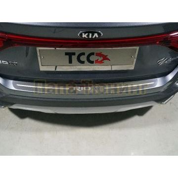 Накладка на задний бампер (лист зеркальный надпись RIO X) ТСС для Kia Rio X 2020-