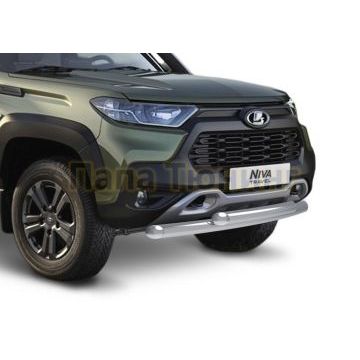 Защита переднего бампера d57+d57 Rival для Lada Niva Travel 2021-