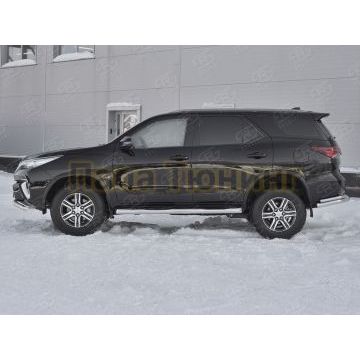 Пороги труба d76 с накладкой (вариант 1) РусСталь для Toyota Fortuner 2020-