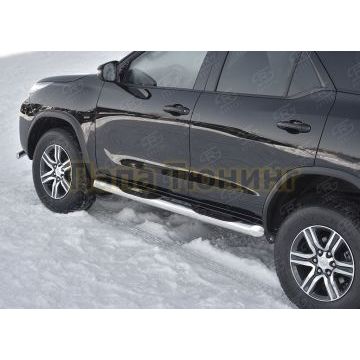 Пороги труба d76 с накладкой (вариант 1) РусСталь для Toyota Fortuner 2020-
