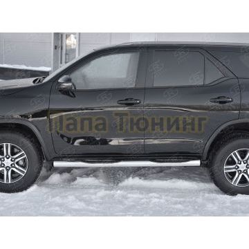 Пороги труба d76 с накладкой (вариант 2) РусСталь для Toyota Fortuner 2020-