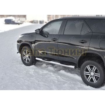 Пороги труба d76 с накладкой (вариант 2) РусСталь для Toyota Fortuner 2020-