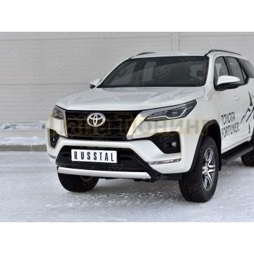 Защита переднего бампера d75х42 дуга РусСталь для Toyota Fortuner 2020-
