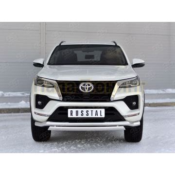 Защита переднего бампера d63 волна-d75х42 дуга РусСталь для Toyota Fortuner 2020-