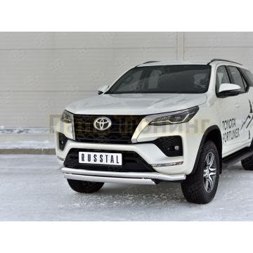 Защита переднего бампера d63 волна-d75х42 дуга РусСталь для Toyota Fortuner 2020-