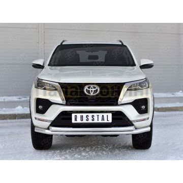 Защита переднего бампера d57 секции-d57 секции РусСталь для Toyota Fortuner 2020-