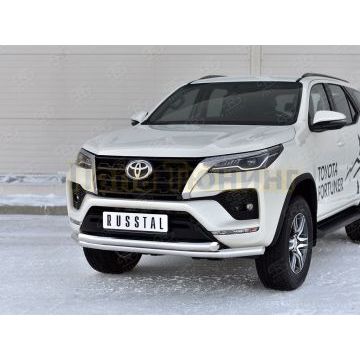 Защита переднего бампера d57 секции-d57 секции РусСталь для Toyota Fortuner 2020-