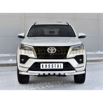 Защита переднего бампера d57 секции-d57 уголки+клыки РусСталь для Toyota Fortuner 2020-