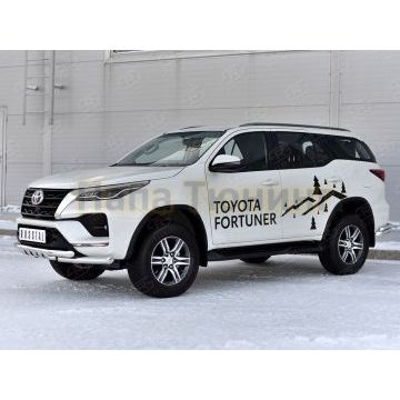 Защита переднего бампера d57 секции-d57 уголки+клыки РусСталь для Toyota Fortuner 2020-