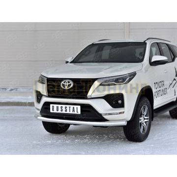 Защита переднего бампера d76 секции РусСталь для Toyota Fortuner 2020-