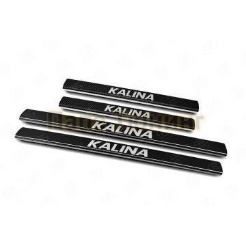 Накладки на пороги RUSSTAL (нерж., карбон, надпись) для Lada Kalina 2004-
