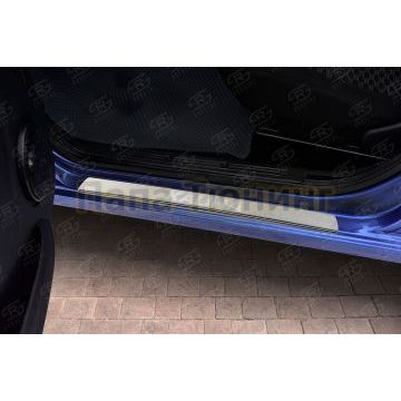 Накладки на пороги RUSSTAL (нерж., шлиф., надпись) для Lada Kalina 2004-