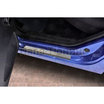 Накладки на пороги RUSSTAL (нерж., шлиф., надпись) для Lada Kalina 2004-