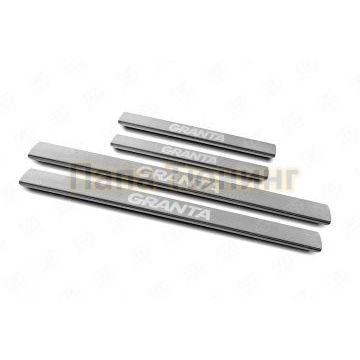 Накладки на пороги RUSSTAL (нерж., шлиф., надпись) для Lada Granta 2011-