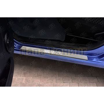 Накладки на пороги RUSSTAL (нерж., шлиф., надпись) для Lada Granta 2011-