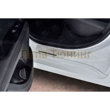 Накладки на пороги RUSSTAL (нерж., зеркало) для Toyota Camry 2018-