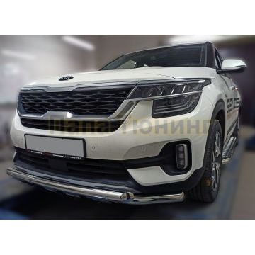 Передняя дуга с защитой (Shark) D 60,3/60,3 ALFeco для Kia Seltos 2020-