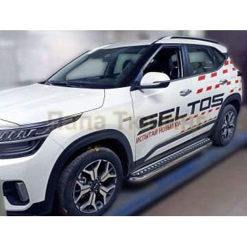 Пороги с площадкой D 60,3 (квинтет) ALFeco для Kia Seltos 2020-