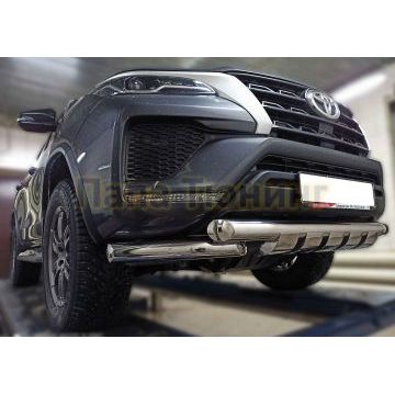 Передняя дуга с защитой (Shark) D 76,1/76,1 ALFeco для Toyota Fortuner 2020-