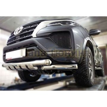 Передняя дуга с защитой (Shark) D 76,1/76,1 ALFeco для Toyota Fortuner 2020-