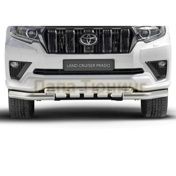 Защита переднего бампера d76+d57 с профильной защитой картера Rival для Toyota Land Cruiser 150 Prado Black Onyx 2020-