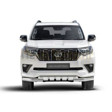 Защита переднего бампера d76+d57 с профильной защитой картера Rival для Toyota Land Cruiser 150 Prado Black Onyx 2020-