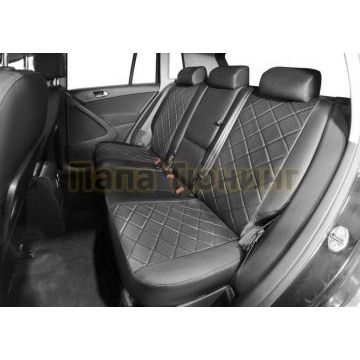 Чехлы для автомобиля экокожа задняя спинка 40/60, рисунок Ромб Rival для Volkswagen Tiguan I комплектация со столикам 2007-2017