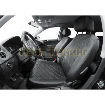 Чехлы для автомобиля экокожа задняя спинка 40/60, рисунок Ромб Rival для Volkswagen Tiguan I комплектация со столикам 2007-2017