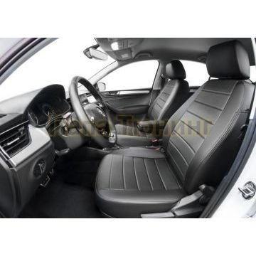 Чехлы для автомобиля экокожа задняя спинка 40/60, рисунок Строчка Rival для Volkswagen Polo VI лифтбек (комплектации с задним подлокотником) 2020-/Skoda Rapid (комплектации с задним подлокотником) 2020-
