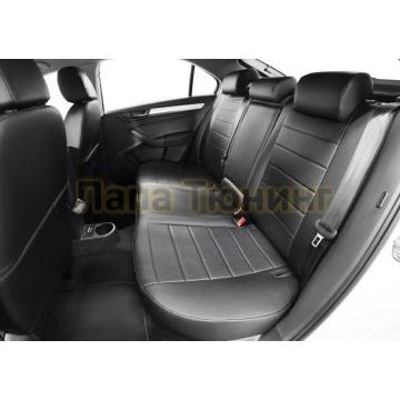Чехлы для автомобиля экокожа задняя спинка 40/60, рисунок Строчка Rival для Volkswagen Polo VI лифтбек (комплектации с задним подлокотником) 2020-/Skoda Rapid (комплектации с задним подлокотником) 2020-