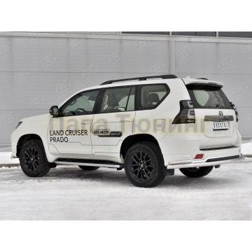 Защита заднего бампера d57 секции-d42 уголки РусСталь для Toyota Land Cruiser Prado 150 Black Onyx 2020-