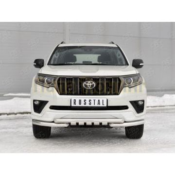 Защита переднего бампера d57 секции-d57 уголки+клыки РусСталь для Toyota Land Cruiser Prado 150 Black Onyx 2020-