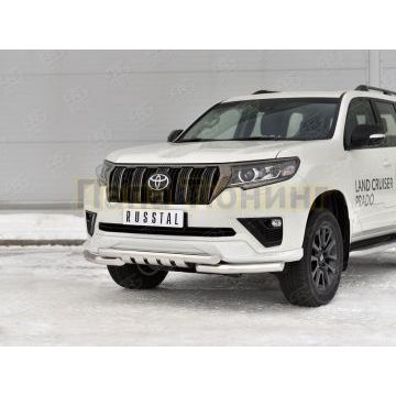 Защита переднего бампера d57 секции-d57 уголки+клыки РусСталь для Toyota Land Cruiser Prado 150 Black Onyx 2020-