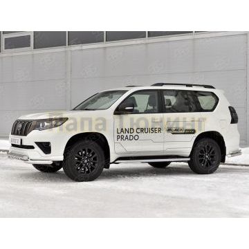 Защита переднего бампера d57 секции-d57 уголки+клыки РусСталь для Toyota Land Cruiser Prado 150 Black Onyx 2020-
