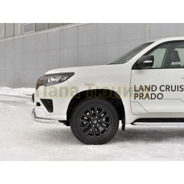 Защита переднего бампера d57 секции-d57 уголки+клыки РусСталь для Toyota Land Cruiser Prado 150 Black Onyx 2020-